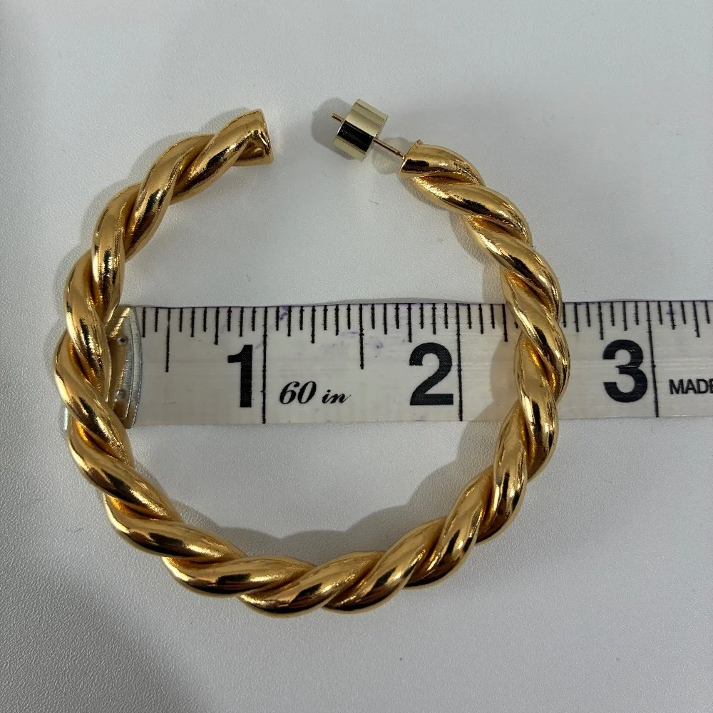 Jennifer Fisher 2.5" Twisted Lilly Hoops Earrings 14K Gold Posts Plated Brass - Picture 8 of 13